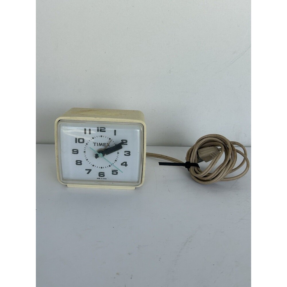 Vintage Timex Electric Alarm Clock Cream Square Made in USA Tested Working